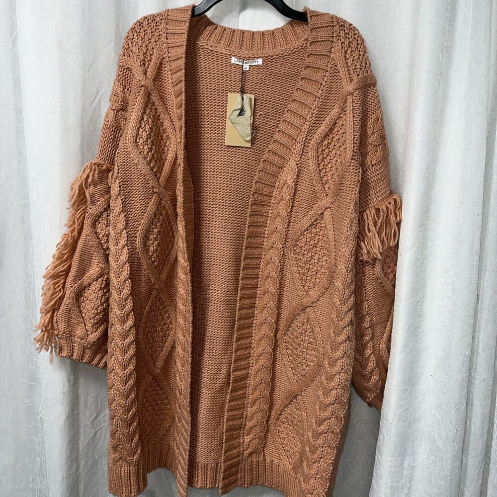 Label of Love Peach Rust Cable Knit Oversized Open Front Cardigan Size M / L NWT - Picture 1 of 8